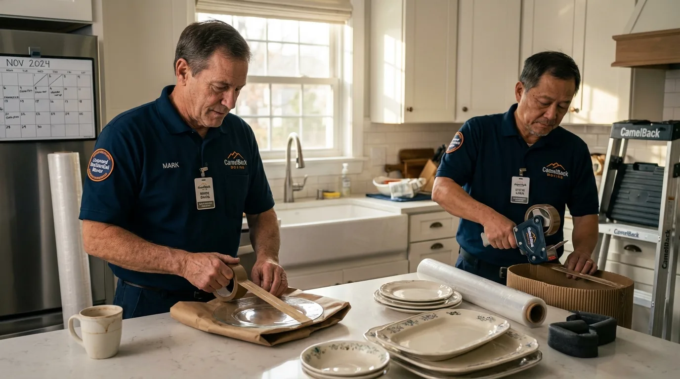 Professional crew packing kitchen dishware in London, KY